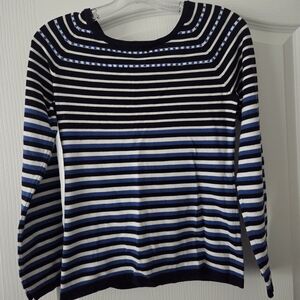 Boston Proper Black White and Blue Striped Long Sleeve Sweater